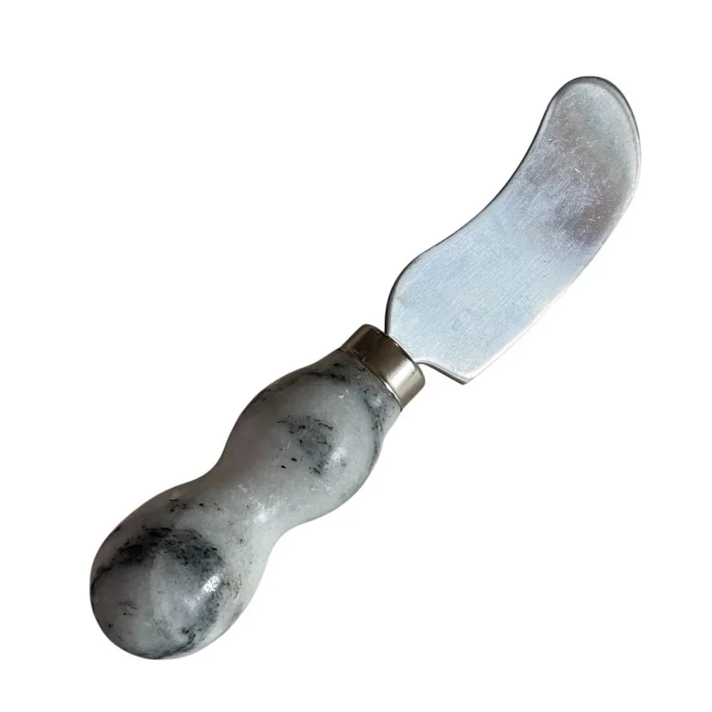 Cheese Spreader Charcuterie Set Gray/White Polished Marble Stainless Steel 5.5